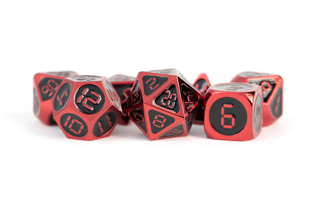 Metal Enamel Dice: Red with Black Enamel Polyhedral 7-Die Set