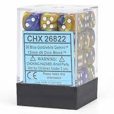 Chessex - Gemini 12mm d6(36 Dice) Blue-Gold/White