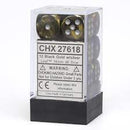 Chessex - Signature 16mm D6 (12 Dice) Leaf Black Gold/Silver