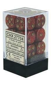 Chessex - Signature 16mm D6 (12 Dice) Glitter Ruby Red/Gold