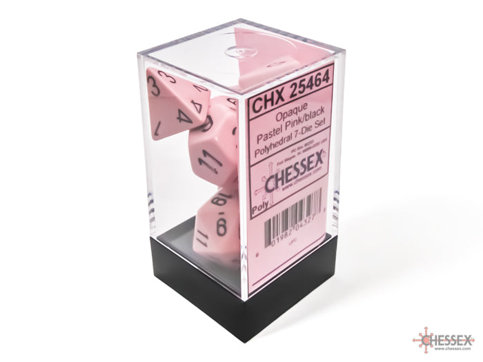 Chessex – Opaque Polyhedral Pastel Pink/black 7-Die Set