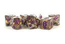 Resin Polyhedral Dice Set: Gray w/ Gold Foil, Purple Numbers