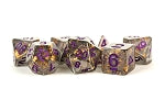 Resin Polyhedral Dice Set: Gray w/ Gold Foil, Purple Numbers