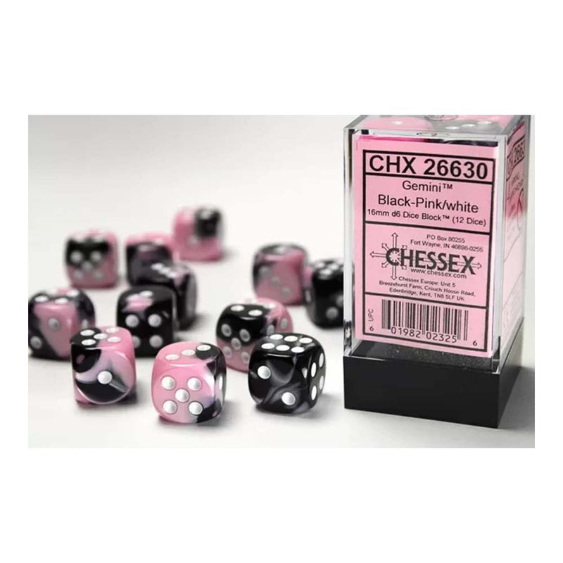 Chessex - Gemini 12mm d6(36 Dice) Black-Pink/White