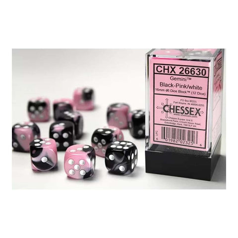 Chessex - Gemini 12mm d6(36 Dice) Black-Pink/White