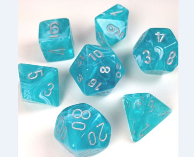 Chessex 7-Die Polyhedral Set - Cirrus (Aqua/Silver)